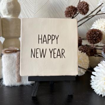 Happy New Year mat wit, bruin glitter