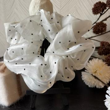 Scrunchie polka dot wit, zwart 