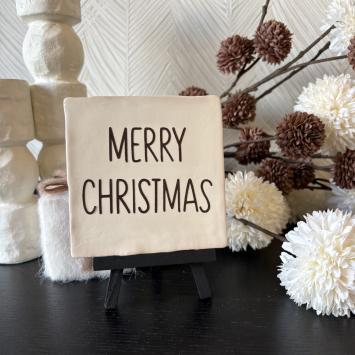 Merry Christmas mat wit, bruin glitter